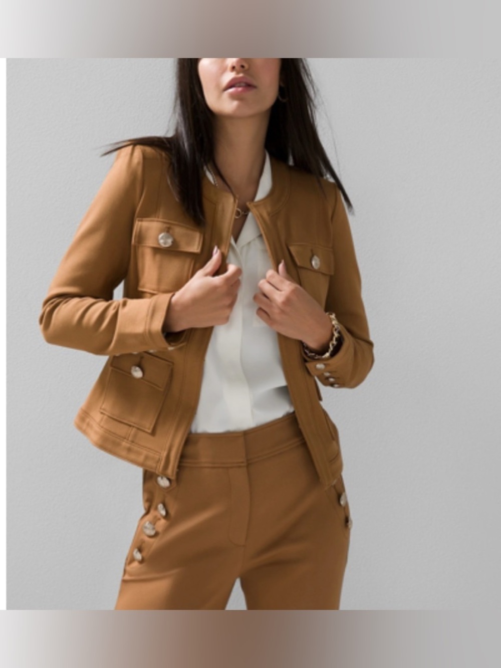White House Black Market Camel Button-Detail Jacket